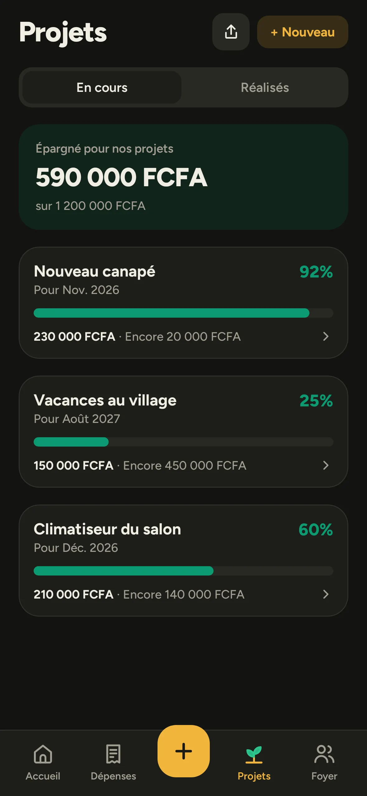 Écran Projets
